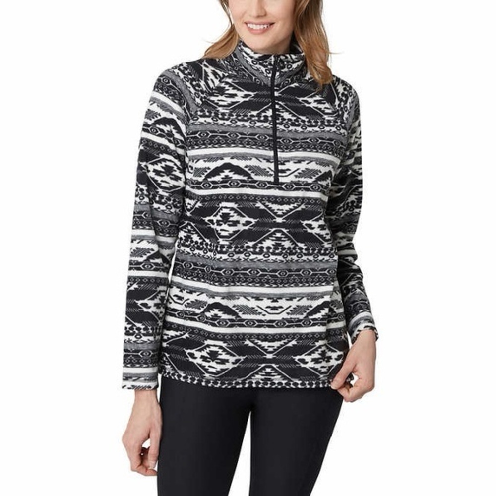 Eddie Bauer Black‎ & White Quarter Zip Pullover Women's Fleece Sweater, Small